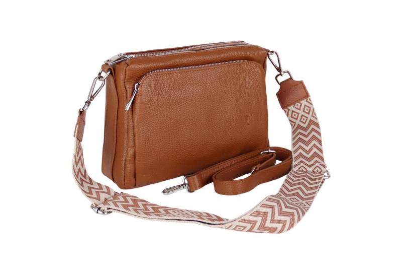 MIRROSI Umhängetasche Damen, Echtleder, Leder, Made in Italy, Mittelgroß, (Schultertasche für jeden Anlass (1 Tasche mit 1 oder 2 Gurte), 27x19x10cm, Drei Hauptfächer mit Reißverschluss), Crossbody Bag, Schwarz, gemusterten& verstellbaren Schulterriemen von MIRROSI