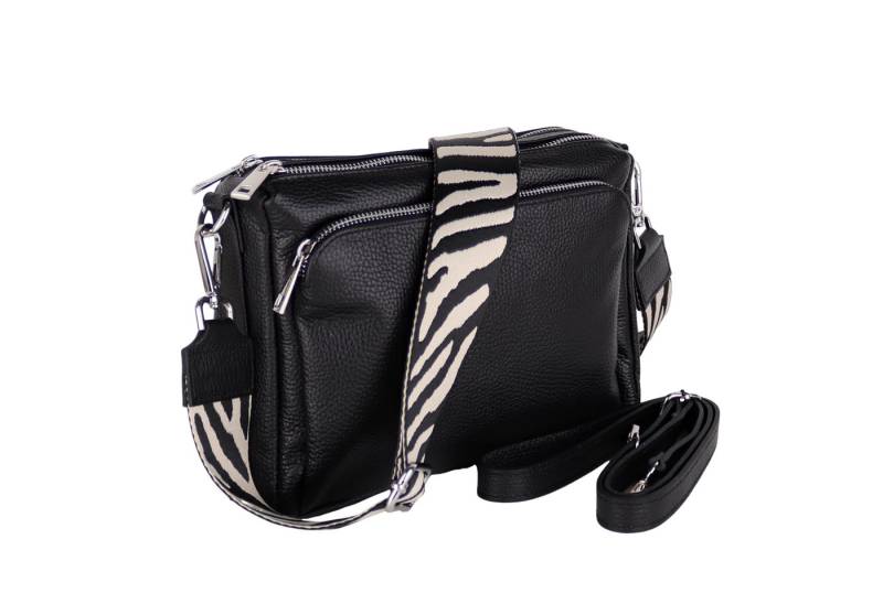 MIRROSI Umhängetasche Damen, Echtleder, Leder, Made in Italy, Mittelgroß, (Schultertasche für jeden Anlass (1 Tasche mit 1 oder 2 Gurte), 27x19x10cm, Drei Hauptfächer mit Reißverschluss), Crossbody Bag, Schwarz, gemusterten& verstellbaren Schulterriemen von MIRROSI
