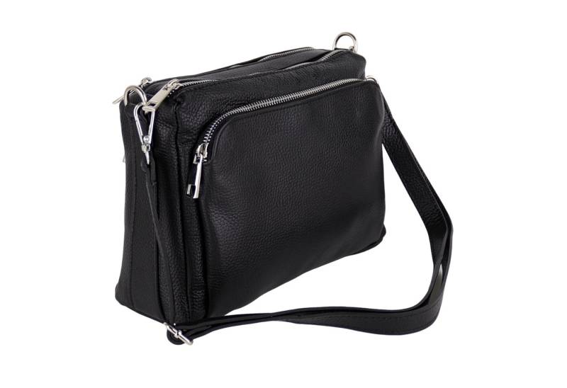 MIRROSI Umhängetasche Damen, Echtleder, Leder, Made in Italy, Mittelgroß, (Schultertasche für jeden Anlass (1 Tasche mit 1 oder 2 Gurte), 27x19x10cm, Drei Hauptfächer mit Reißverschluss), Crossbody Bag, Schwarz, gemusterten& verstellbaren Schulterriemen von MIRROSI