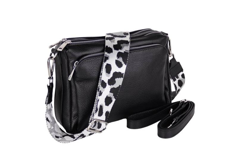 MIRROSI Umhängetasche Damen, Echtleder, Leder, Made in Italy, Mittelgroß, (Schultertasche für jeden Anlass (1 Tasche mit 1 oder 2 Gurte), 27x19x10cm, Drei Hauptfächer mit Reißverschluss), Crossbody Bag, Schwarz, gemusterten& verstellbaren Schulterriemen von MIRROSI