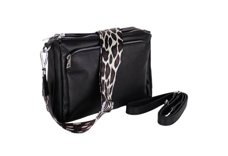 MIRROSI Umhängetasche Damen, Echtleder, Leder, Made in Italy, Mittelgroß, (Schultertasche für jeden Anlass (1 Tasche mit 1 oder 2 Gurte), 27x19x10cm, Drei Hauptfächer mit Reißverschluss), Crossbody Bag, Schwarz, gemusterten& verstellbaren Schulterriemen von MIRROSI