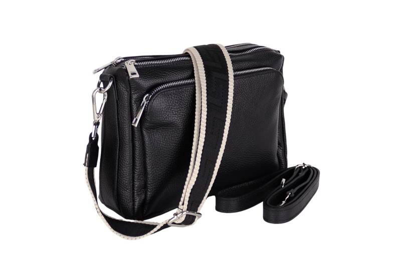 MIRROSI Umhängetasche Damen, Echtleder, Leder, Made in Italy, Mittelgroß, (Schultertasche für jeden Anlass (1 Tasche mit 1 oder 2 Gurte), 27x19x10cm, Drei Hauptfächer mit Reißverschluss), Crossbody Bag, Schwarz, gemusterten& verstellbaren Schulterriemen von MIRROSI