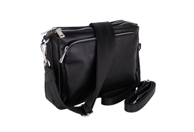 MIRROSI Umhängetasche Damen, Echtleder, Leder, Made in Italy, Mittelgroß, (Schultertasche für jeden Anlass (1 Tasche mit 1 oder 2 Gurte), 27x19x10cm, Drei Hauptfächer mit Reißverschluss), Crossbody Bag, Schwarz, gemusterten& verstellbaren Schulterriemen von MIRROSI