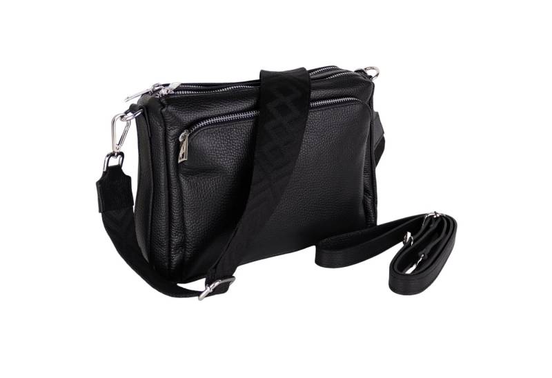 MIRROSI Umhängetasche Damen, Echtleder, Leder, Made in Italy, Mittelgroß, (Schultertasche für jeden Anlass (1 Tasche mit 1 oder 2 Gurte), 27x19x10cm, Drei Hauptfächer mit Reißverschluss), Crossbody Bag, Schwarz, gemusterten& verstellbaren Schulterriemen von MIRROSI
