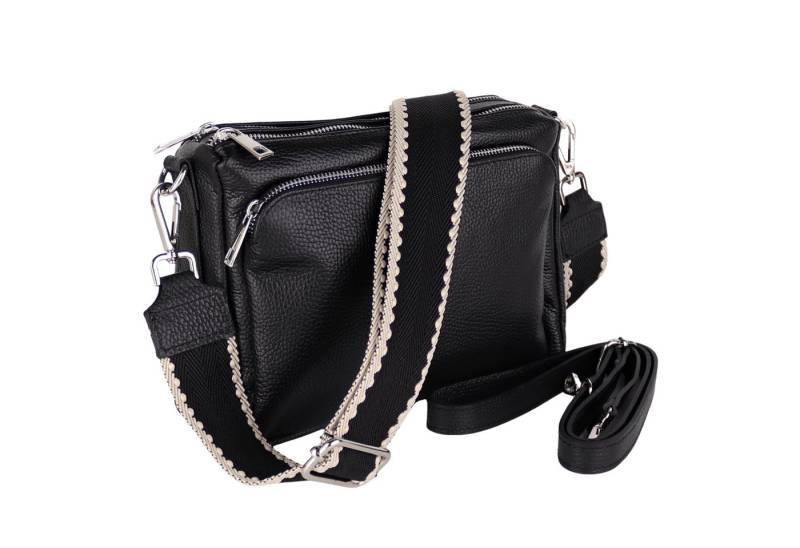 MIRROSI Umhängetasche Damen, Echtleder, Leder, Made in Italy, Mittelgroß, (Schultertasche für jeden Anlass (1 Tasche mit 1 oder 2 Gurte), 27x19x10cm, Drei Hauptfächer mit Reißverschluss), Crossbody Bag, Schwarz, gemusterten& verstellbaren Schulterriemen von MIRROSI
