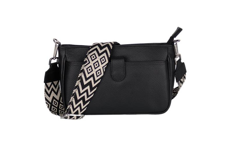 MIRROSI Umhängetasche Damen, Echtleder, Leder, Made in Italy, Mittelgroß 2 in 1 (Schultertasche für jeden Anlass (1 Tasche mit 1 oder 2 Gurte), ca.26x16x8cm), Crossbody Bag, Schwarz, gemusterten& verstellbaren Schulterriemen von MIRROSI