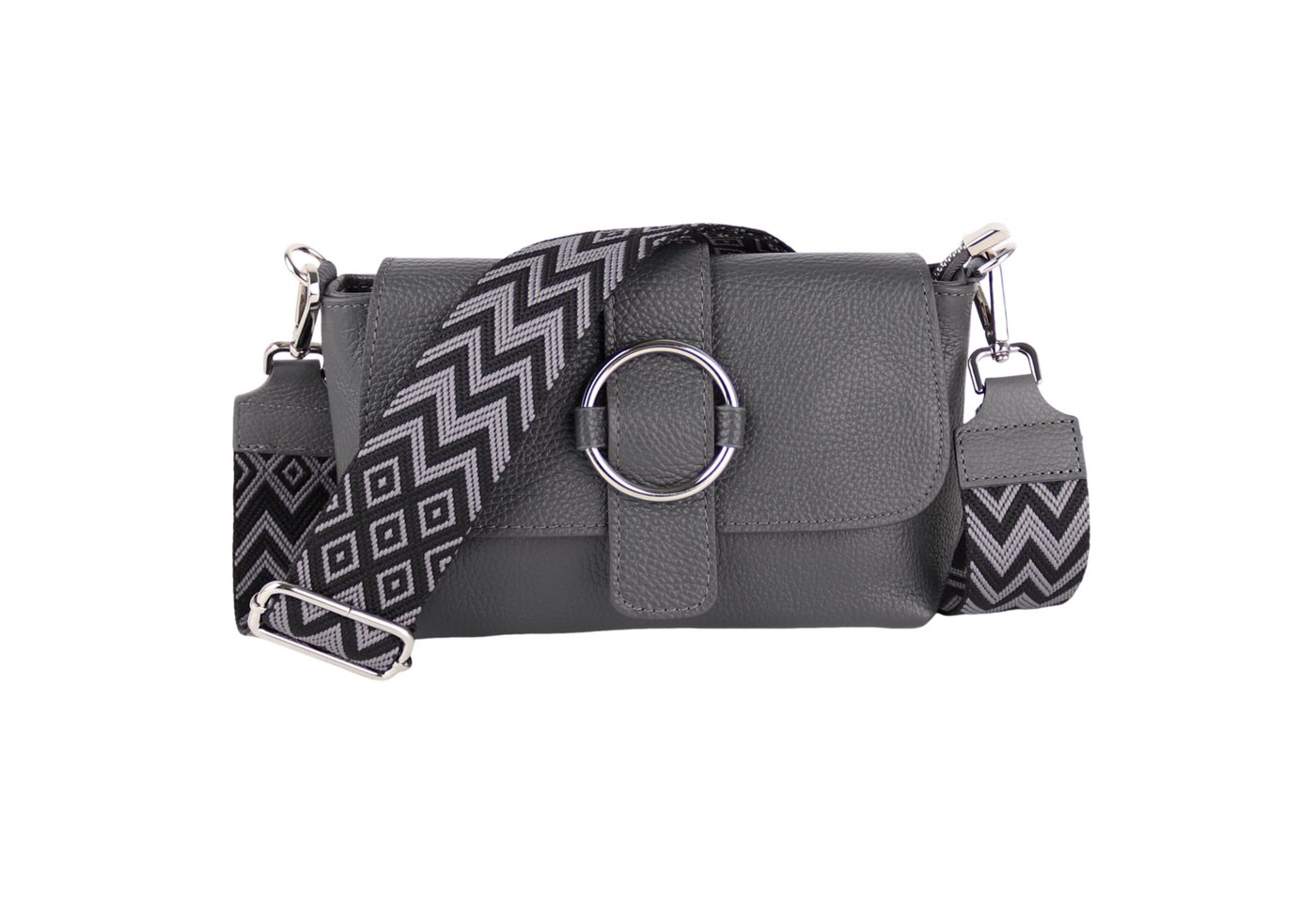 MIRROSI Umhängetasche Damen, Echtleder, Leder, Made in Italy, Umhängetasche, (Schultertasche für jeden Anlass (1 Tasche mit 1 oder 2 Gurte), 26x15x8cm), Crossbody Bag, Schwarz, gemusterten& verstellbaren Schulterriemen von MIRROSI