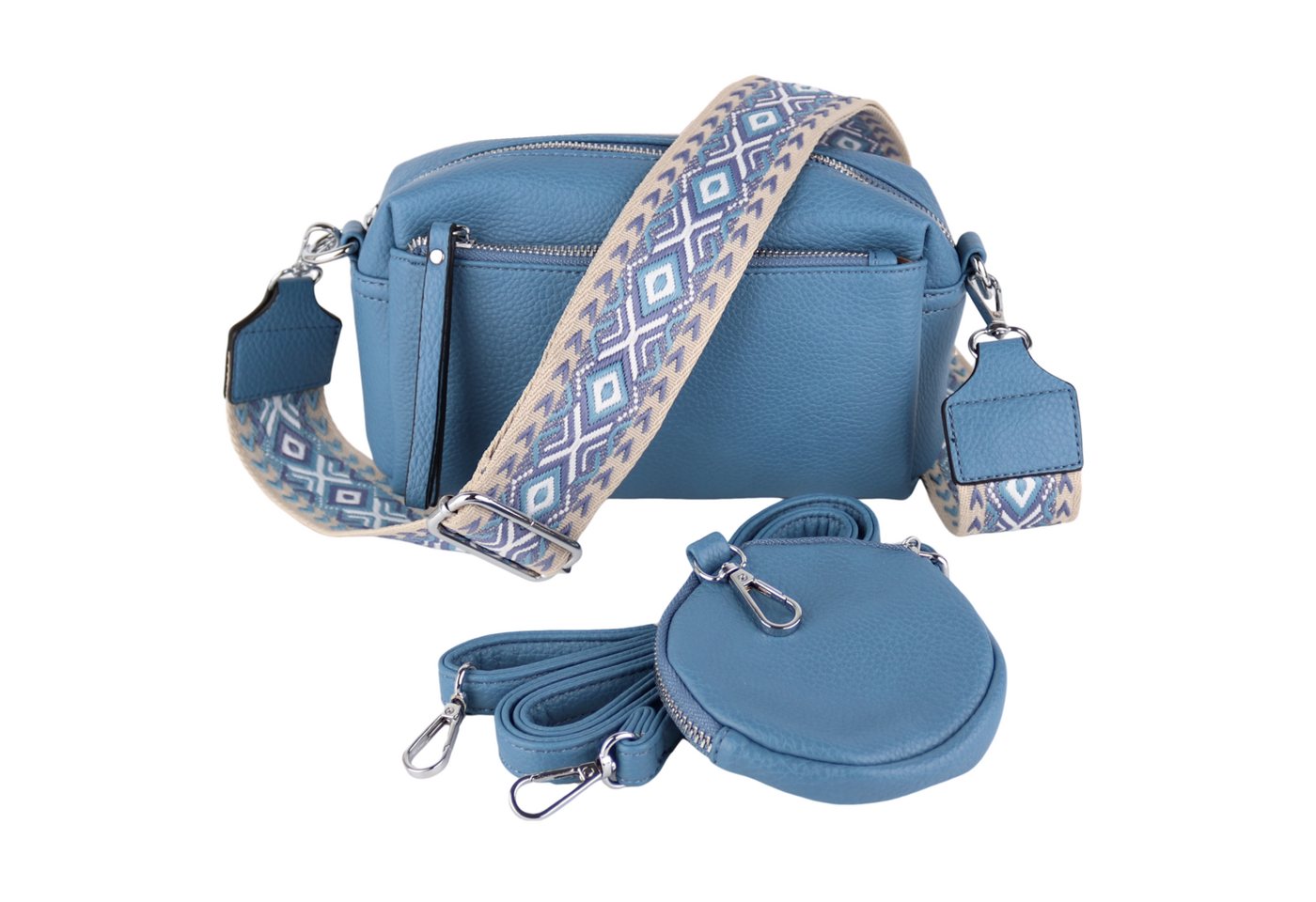 MIRROSI Umhängetasche Damen, Veganleder Crossbody Tasche Bag, Schultertasche (inkl. 1 Münzbeutel und 2 Wechselgurte, 19x14x8cm (BXHXT), gemusterten & verstellbaren Schulterriemen von MIRROSI