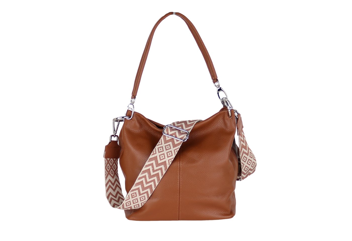 MIRROSI Umhängetasche Damen Crossbody Bag, Echtleder Made In Italy (Schultertasche für jeden Anlass (1 Tasche & 1 oder 2 Gurte), BOHO Style), 28x27x16m, gemusterten& verstellbaren Schulterriemen von MIRROSI