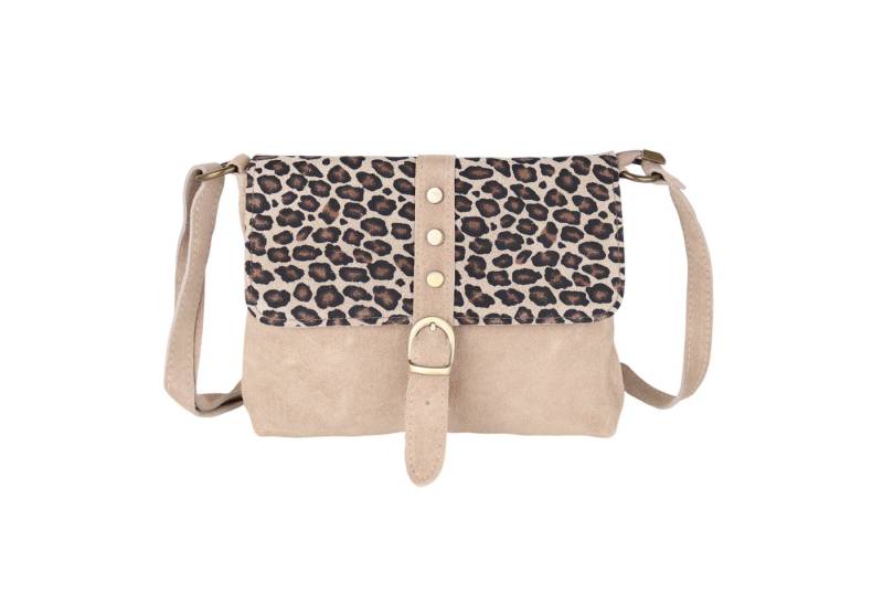 MIRROSI Umhängetasche Damen Klein Crossbody Bag, Echtleder Made in Italy (Maße: ca.27x22x4cm), Hauptfach mit Klappe, 1 Hinterfach Leopard Leo Muster von MIRROSI
