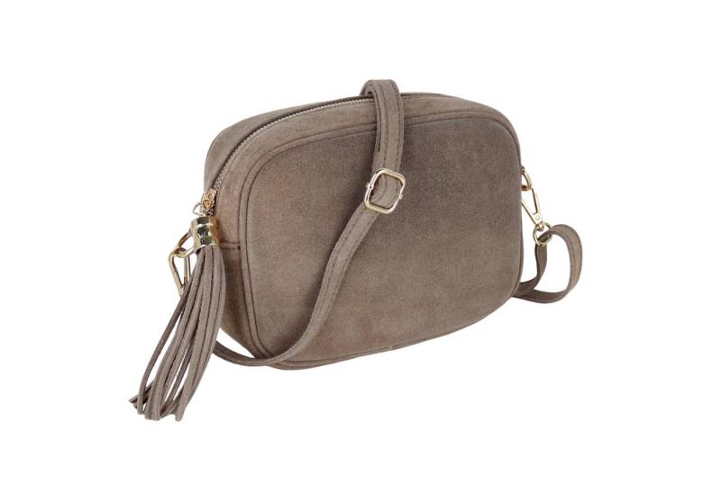 MIRROSI Umhängetasche Damen klein Crossbody Bag, Echtleder made in Itlay (20x15x7cm), Karabiner und Reißverschluss in Goldoptik), Leo-Muster oder Wildleder von MIRROSI