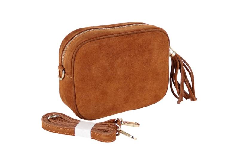 MIRROSI Umhängetasche Damen klein Crossbody Bag, Echtleder made in Itlay (20x15x7cm), Karabiner und Reißverschluss in Goldoptik), Leo-Muster oder Wildleder von MIRROSI