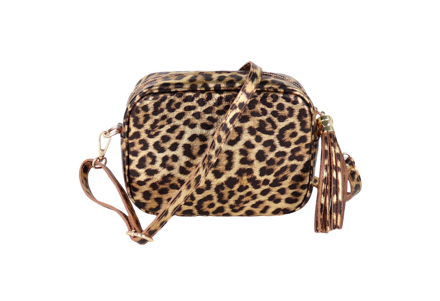 MIRROSI Umhängetasche Damen klein Crossbody Bag, Echtleder made in Itlay (20x15x7cm), Karabiner und Reißverschluss in Goldoptik), Leo-Muster oder Wildleder von MIRROSI