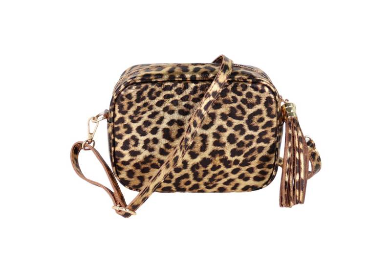 MIRROSI Umhängetasche Damen klein Crossbody Bag, Echtleder made in Itlay (20x15x7cm), Karabiner und Reißverschluss in Goldoptik), Leo-Muster oder Wildleder von MIRROSI