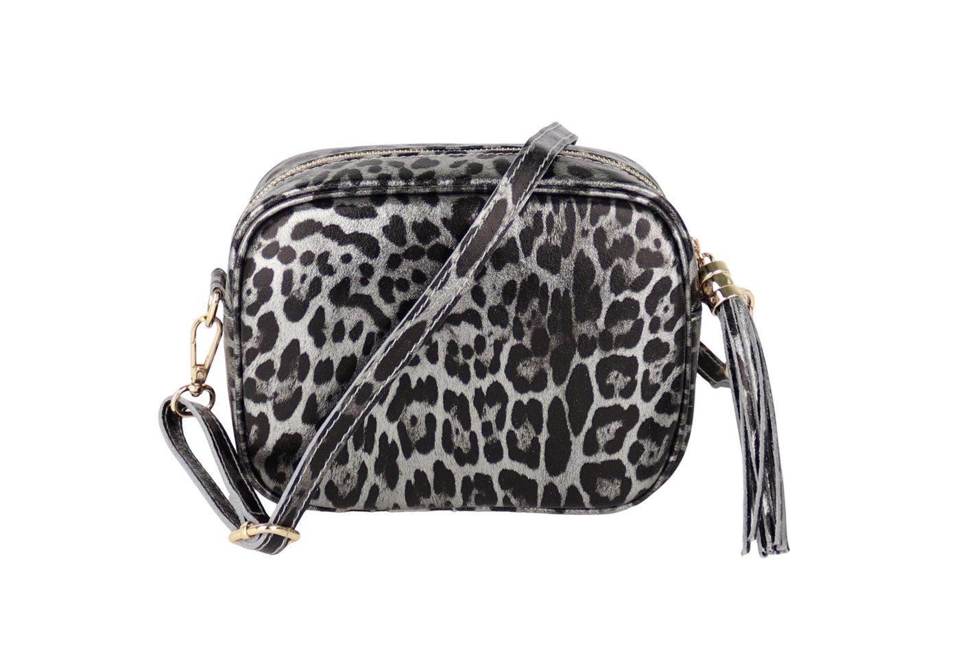 MIRROSI Umhängetasche Damen klein Crossbody Bag, Echtleder made in Itlay (20x15x7cm), Karabiner und Reißverschluss in Goldoptik), Leo-Muster oder Wildleder von MIRROSI