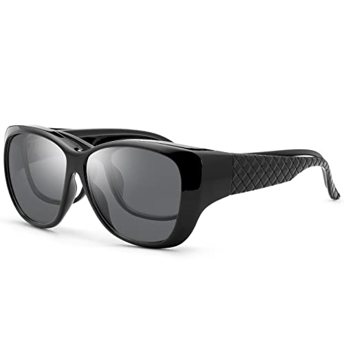 MIRYEA Fit Over Korrektionsbrille für Männer Frauen Polarisierte Gläser Wraparound Wear Over Shield Sonnenbrille 100% UV-Schutz Tag- und Nachtfahrbrille Anti-Glare-Brille Anti-Scratch-Sonnenbrille von MIRYEA