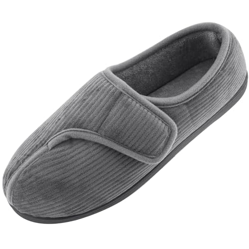 Git-up Diabetiker Hausschuhe Schuhe für Männer Arthritis Ödem Verstellbare Verschluss Memory Foam Hausschuhe, Gray 10 von Git-up