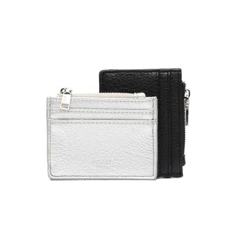 MISAKO Adelinas Grundlegender Kartenhalter - Modische Damen-Kartenhalter aus Kunstleder - Kleiner Kartenorganisator Adelinas Silber 8 X 10 X 2 cm von MISAKO