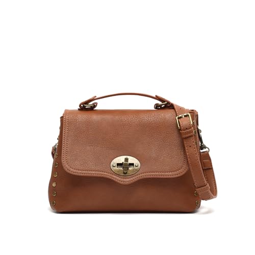 MISAKO Aniad Umhängetasche mit Klappe und Metallverzierungen Damen - Aniad Kamel 17x25x12cm von MISAKO