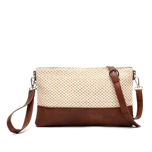 MISAKO Estena kleine Umhängetasche mit Raffia-Effekt und Handgriff Damen - Estena Naturfarben 18x29x3 cm von MISAKO