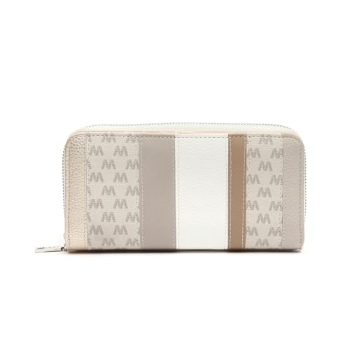 MISAKO Ivanka Großes Portemonnaie mit Monogrammdruck - Große Damen-Geldbörse - Geräumige, modische, robuste Brieftasche Ivanka Beige 10 X 20 X 3 cm von MISAKO