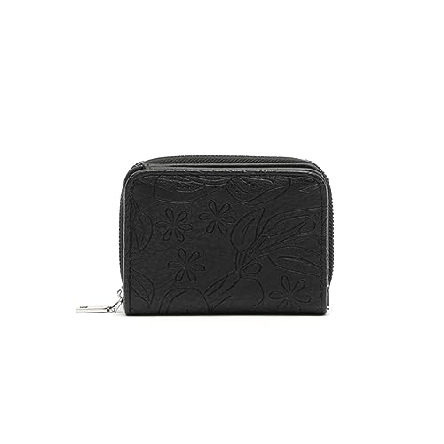 MISAKO MONOFLOR Kleine Geldbörse mit floraler Gravur - Schönes kleines Portemonnaie für Damen - Modisches Accessoire für jeden Tag Monoflor Schwarz 8 X 11 X 3 cm von MISAKO