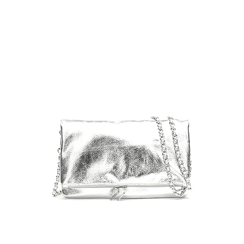 MISAKO NAGIVA Party-Schultertasche mit doppeltem Riemen und metallischem Finish - Damen-Party-Umhängetasche - Abendtaschen, Veranstaltungen Nagiva Silber 18 X 27 X 4 cm von MISAKO