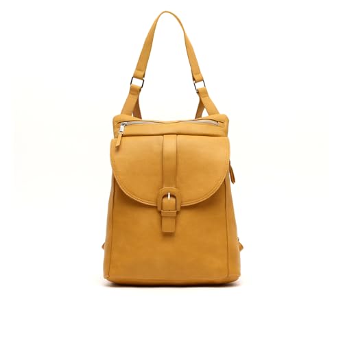 MISAKO Nuala Anti-Diebstahl-Rucksack mit Überschlag Damen - Nuala Senfgelb 36x28x11cm von MISAKO