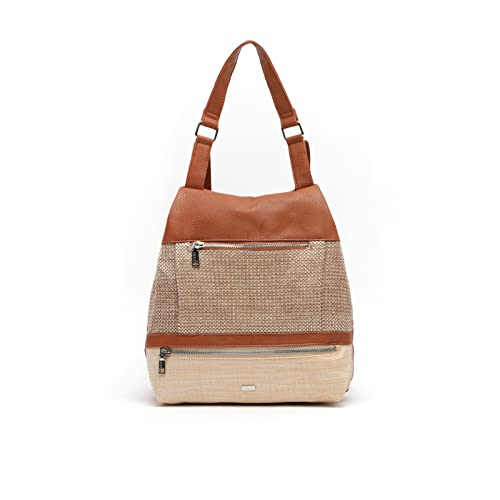 MISAKO Zula Anti-Diebstahl-Rucksack mit Raffiabast-Effekt - Modischer lässiger Rucksack aus Bast - Frühling Sommer Mode Zula Beige 30 X 28 X 11 cm von MISAKO