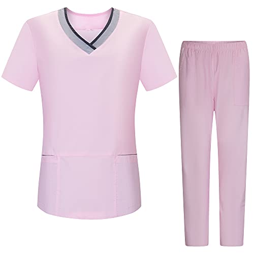 MISEMIYA Damen G71584-Casaca Y Pantalón Elástica Mujer-Uniformes Sanitarios G71584-Jacke und elastische Hose Sanitäruniformen, Sanitärsets G718 / 42 Hellrosa, XXL von MISEMIYA