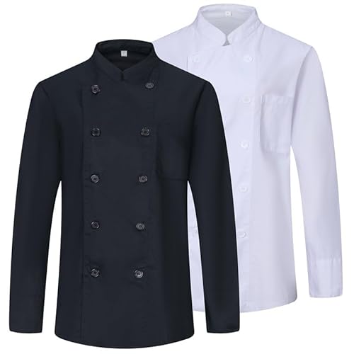 MISEMIYA Herren Pack X 2 Packung2 Stück – Kochjacke KZ-2-842, Schwarz-Weiss, S (2er von MISEMIYA