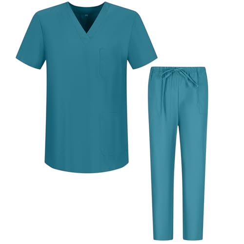 MISEMIYA Herren Scrub Set Uni Bz-6801-6802 Arbeitsset, türkis, M von MISEMIYA