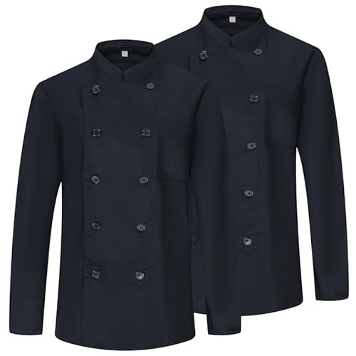 MISEMIYA - Pack 2 Einheiten -Herren Kochjacke - Herren Kochjacke - Hospitality Uniform - Ref.842 - Large, Kochjacken Herren 842 - Schwarz von MISEMIYA