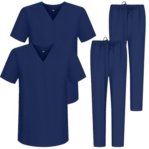 MISEMIYA Unisex Lot De 2 Uniformes Sanitaires Bz-2-6801-6802 2 Stück – Kasack und Hose, Uni, Gesundheitsuniformen, Marineblau 88, M (2er Pack) von MISEMIYA