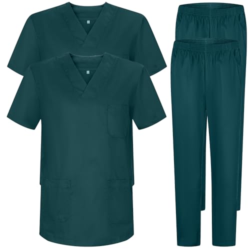 MISEMIYA Unisex Lot De 2 Uniformes Sanitaires Bz-2-817-8312 2 Stück – Kasack und Hose, Uni, Gesundheitsuniformen, Dunkelgrün, 3XL (2er Pack) von MISEMIYA