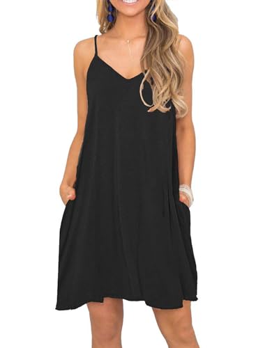 MISFAY Schwarzes Kleid Strandkleid für Damen Sommer Lässiges Swingkleid mit Taschen L von MISFAY