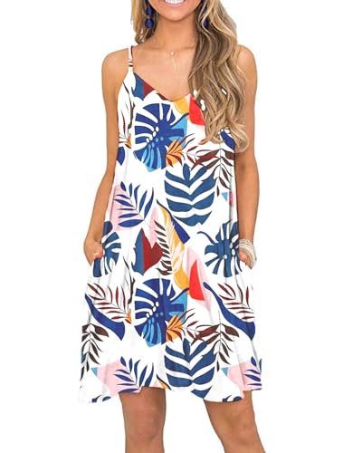 MISFAY Sommer Freizeitkleider für Damen Strandkleid Spaghettiträger Swing Minikleid mit Taschen Blau Kochbananen S von MISFAY