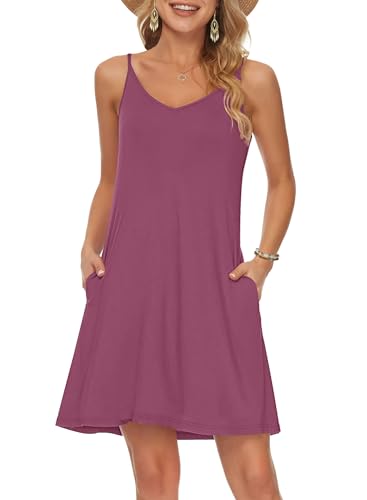 MISFAY Sommerkleid Damen Spaghettiträger Swing Minikleid mit Taschen Mauve 2XL von MISFAY