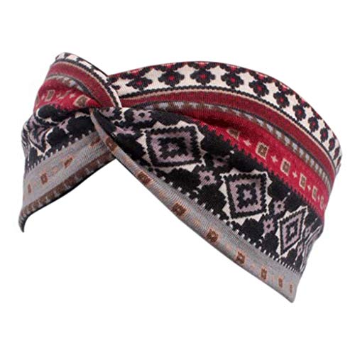 MISHITI Frauen Ethnisch Gedrucktes Kreuz Breites Stirnband Twisted Turban Elastisches Haarband Beauty von MISHITI