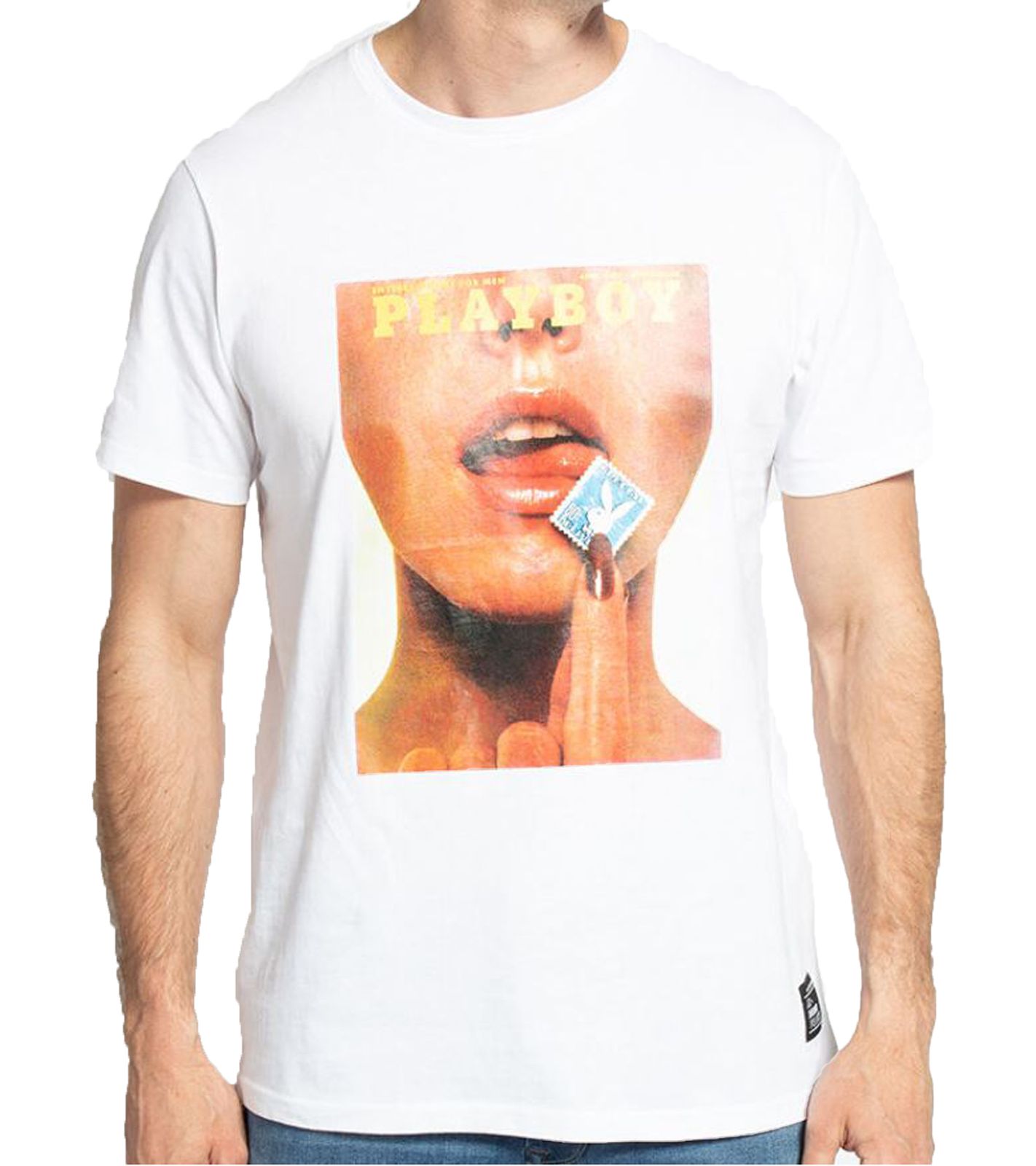 MISHUMO x PLAYBOY Herren Baumwoll-T-Shirt mit großem Frontprint A0006600 Weiß von MISHUMO