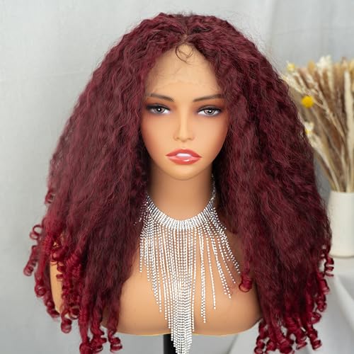 MISS FANCY Afro-Perücke, gelockt, Lace-Front-Perücke für schwarze Frauen, 50,8 cm, Burgunderrot, natürliche synthetische federnde Perücke, kinky Straight mit lockigem Ende, T-Teil, transparente Spitze MISS FANCY Afro-Perücke, gelockt, Lace-Front-Perücke für schwarze Frauen, 50,8 cm, Burgunderrot, natürliche synthetische federnde Perücke, kinky Straight mit lockigem Ende, T-Teil, transparente Spitze von MISS FANCY