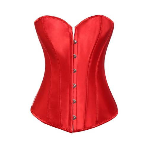 Kiwi-rata Damen Satin Vollbrust Korsett Top für Dicke Bauch Weg Vollbrust Corsage mit G-String Large Rot von MISS MOLY