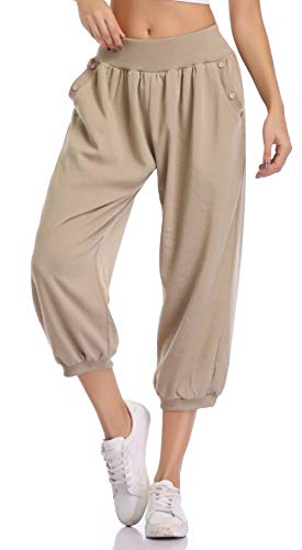 MISS MOLY 3/4 Hose Damen Haremshose Pumphose Bequeme Hose Hippe Sommerhose Leicht Khaki Medium von MISS MOLY