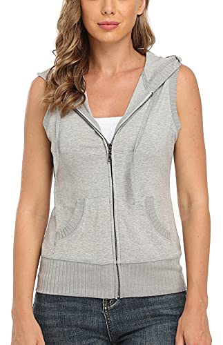 MISS MOLY Ärmellos Sweatjacke Damen Weste Hoodie Shirt mit Reissverschluss Kurzarmjacken Sweatshirt Medium, Hell Grau von MISS MOLY