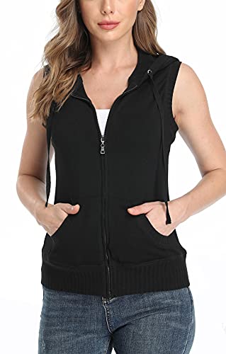 MISS MOLY Ärmellos Sweatjacke Damen Weste Hoodie Shirt mit Reissverschluss Kurzarmjacken Sweatshirt Medium, Schwarz von MISS MOLY