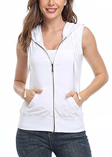 MISS MOLY Ärmellos Sweatjacke Damen Weste Hoodie Shirt mit Reissverschluss Kurzarmjacken Sweatshirt Weiß Medium von MISS MOLY