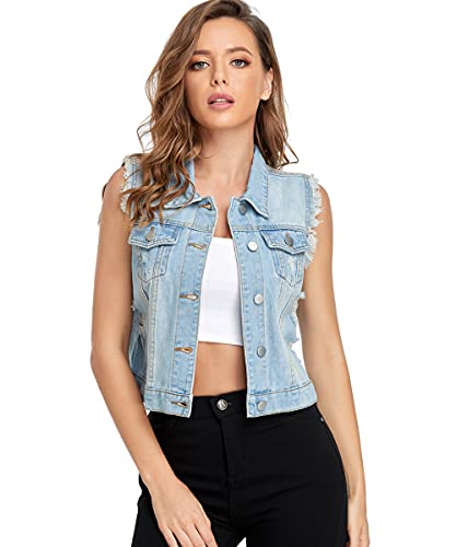 MISS MOLY Ärmellose Jeansweste für Damen mit Brusttaschen, Blau#2, X-Large von MISS MOLY