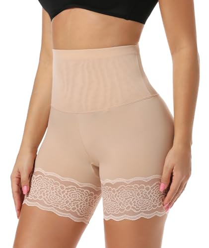 MISS MOLY Bauchweg Unterhose Damen Shapewear Spitze Miederhose Mit Hoher Taille Anti-Exposition-Leggings Body Shaper Miederpants Shaping Unterwäsche L #1Hohe Taille Beige von MISS MOLY