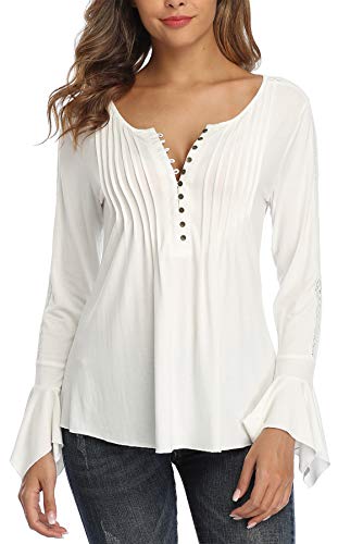 MISS MOLY Bluse Tunika Oberteile Damen Langarmshirt Sexy V-Ausschnitt Tuniken Bluse Weiß Small von MISS MOLY