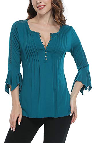 MISS MOLY Bluse Tunika Oberteile Damen Sommer Shirt Sexy V-Ausschnitt Tuniken Bluse Blaugrün Large von MISS MOLY